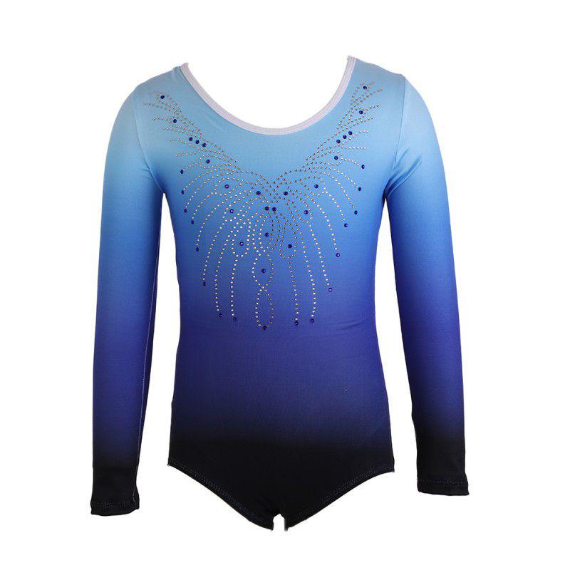 Elegant Patterned Gradient Bodysuit Long-Sleeve Diamond Ballet Gymnastics Clothes Dance Clothes