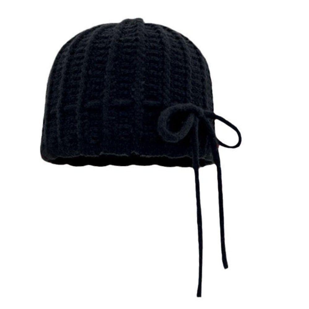 

Korean Style Bow Knitted Hat Soft Crochet Pullover Cap Soft Woolen Yarn Hat Autumn чёрный