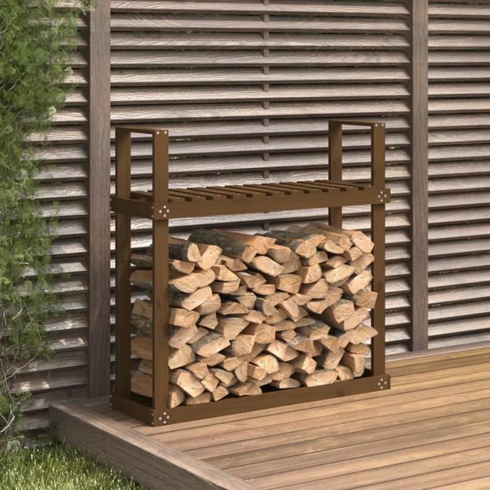 Support à bûches - Marron miel - Bois de pin - 110x35x108,5 cm - Montage facile - Rectangulaire