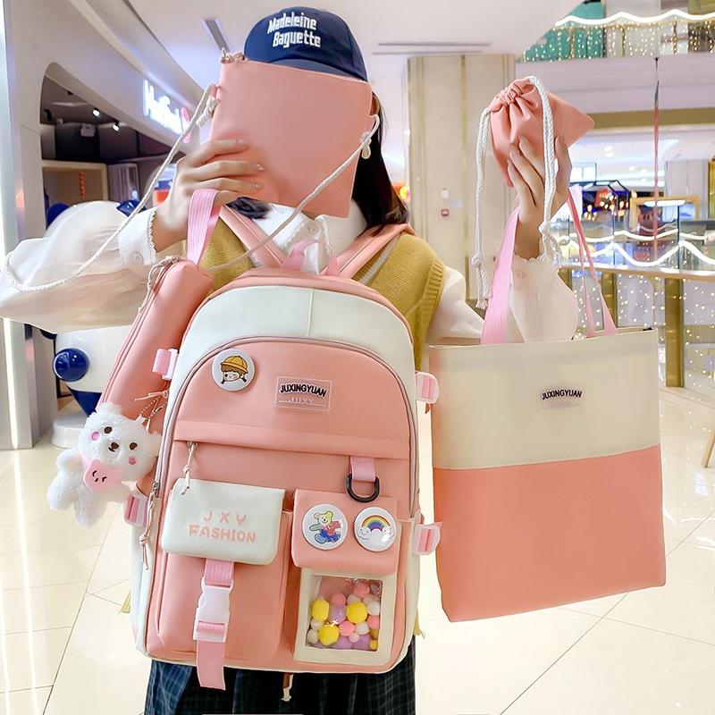 The Color Matching of the Schoolbag Is Small and Fresh, and the Five-piece Campus Schoolbag Is a Large-capacity for Primary