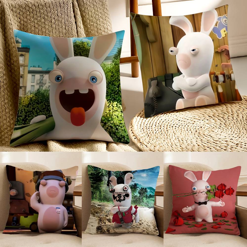 R-Raving Rabbids Pillow Case Anti-dustmite Pillowcase Invisible Zipper Silky Sofa Cushion Cover