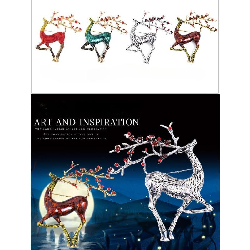 Drip oil deer chest flower, animal pin, high-end brooch, clothing, Christmas brooch, pin buckle