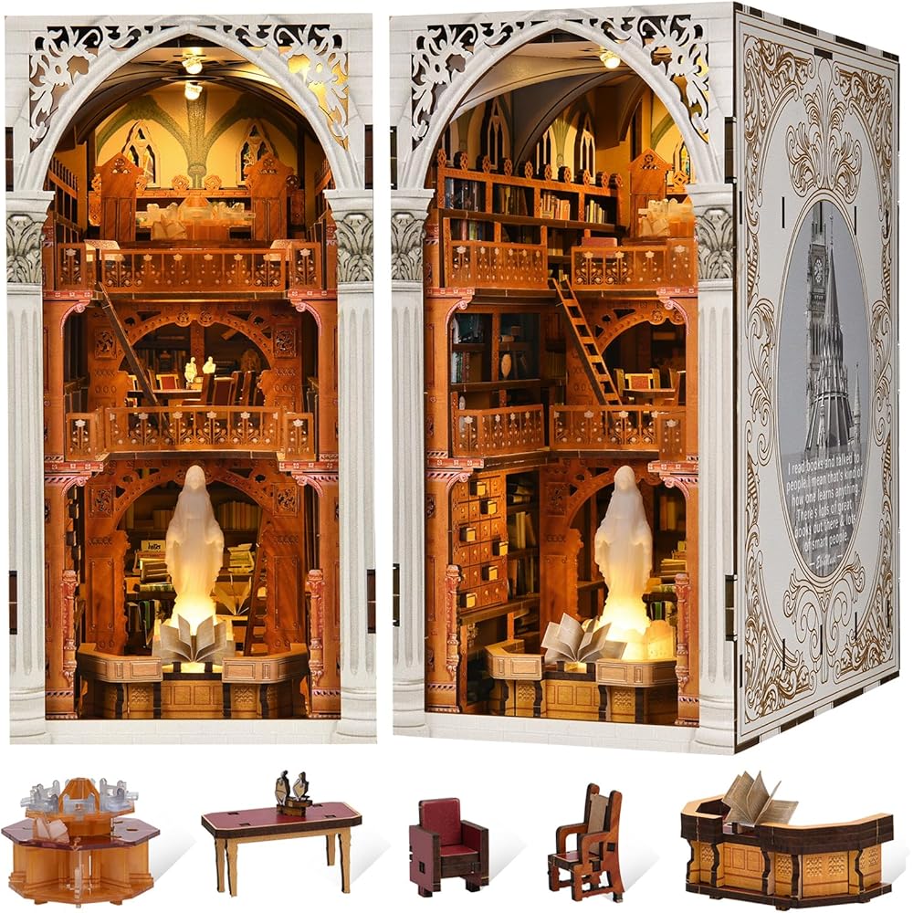 MiniCity DIY Book Nook Kit Miniature Dollhouse with LED Light Suitable for Beginners Teens Adults