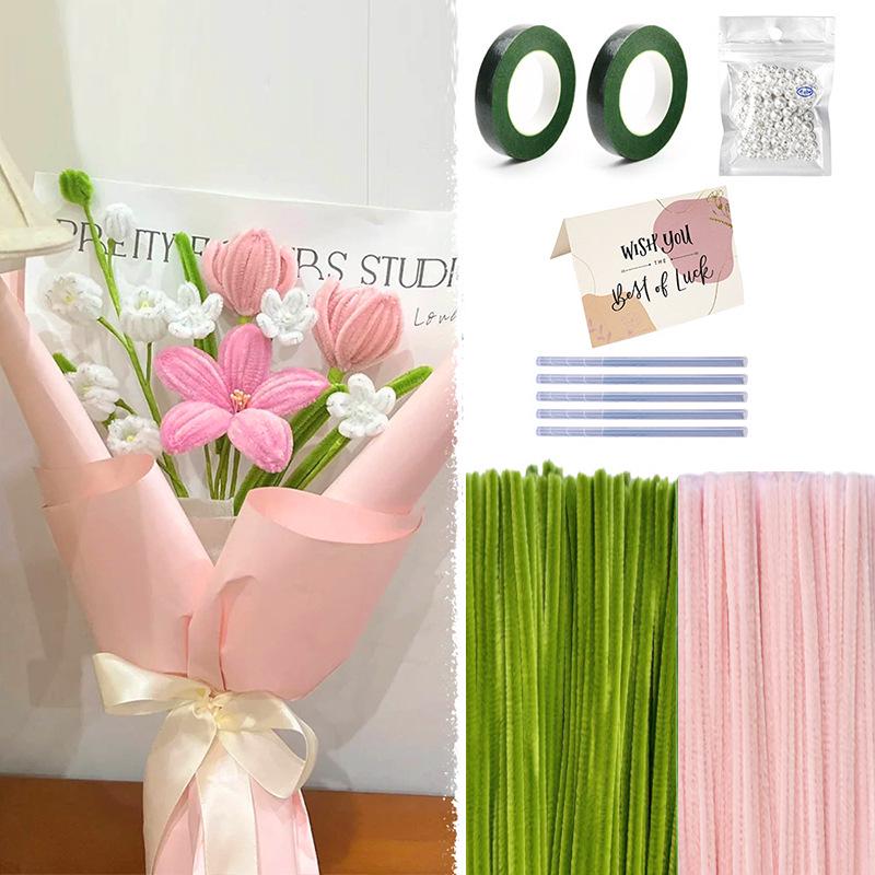 Macaron Color Chenille Pipe Cleaner DIY Bouquet Craft Kit