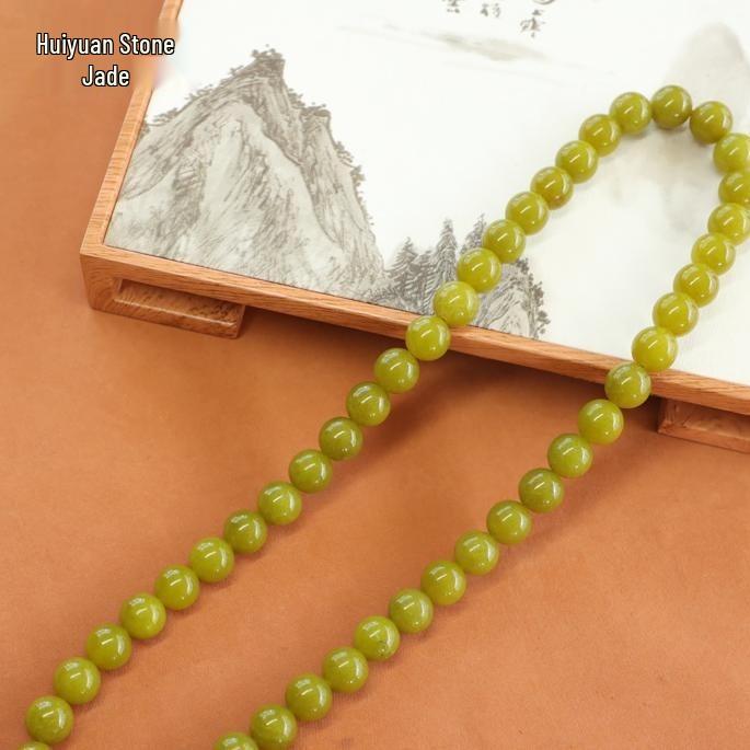 Liaoning Avocado Jade Mala Bracelet Necklace Set