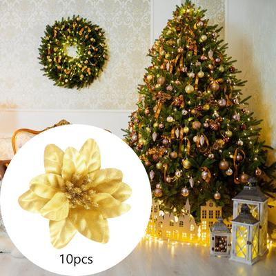 10pcs Artificial Flower Heads Glitter Christmas Flowers Wreath Decoration for Home Wreaths