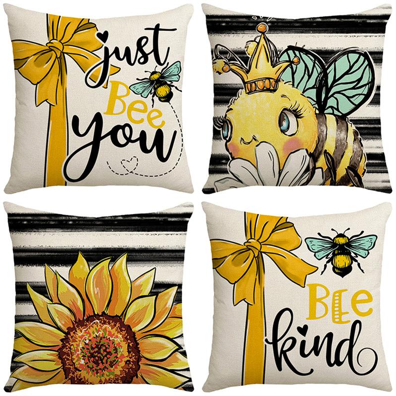 Nordic Bow Sunflower Print Waist Pillow Letter Square Sofa Bedside Pillow Case