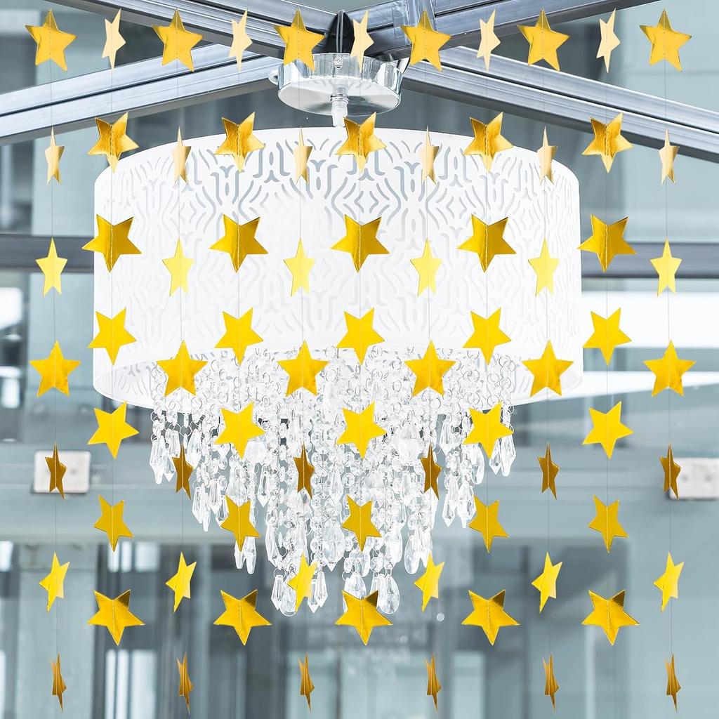 65 Feet Gold Star Garland - Double Sided Paper Star Garland Decorations - Hanging Stars Streamers Party Decorations for Graduation Wedding Birthday