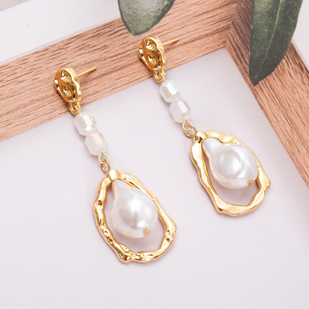 Korean-Style Handmade Zinc Alloy Teardrop Earrings with Faux Pearls