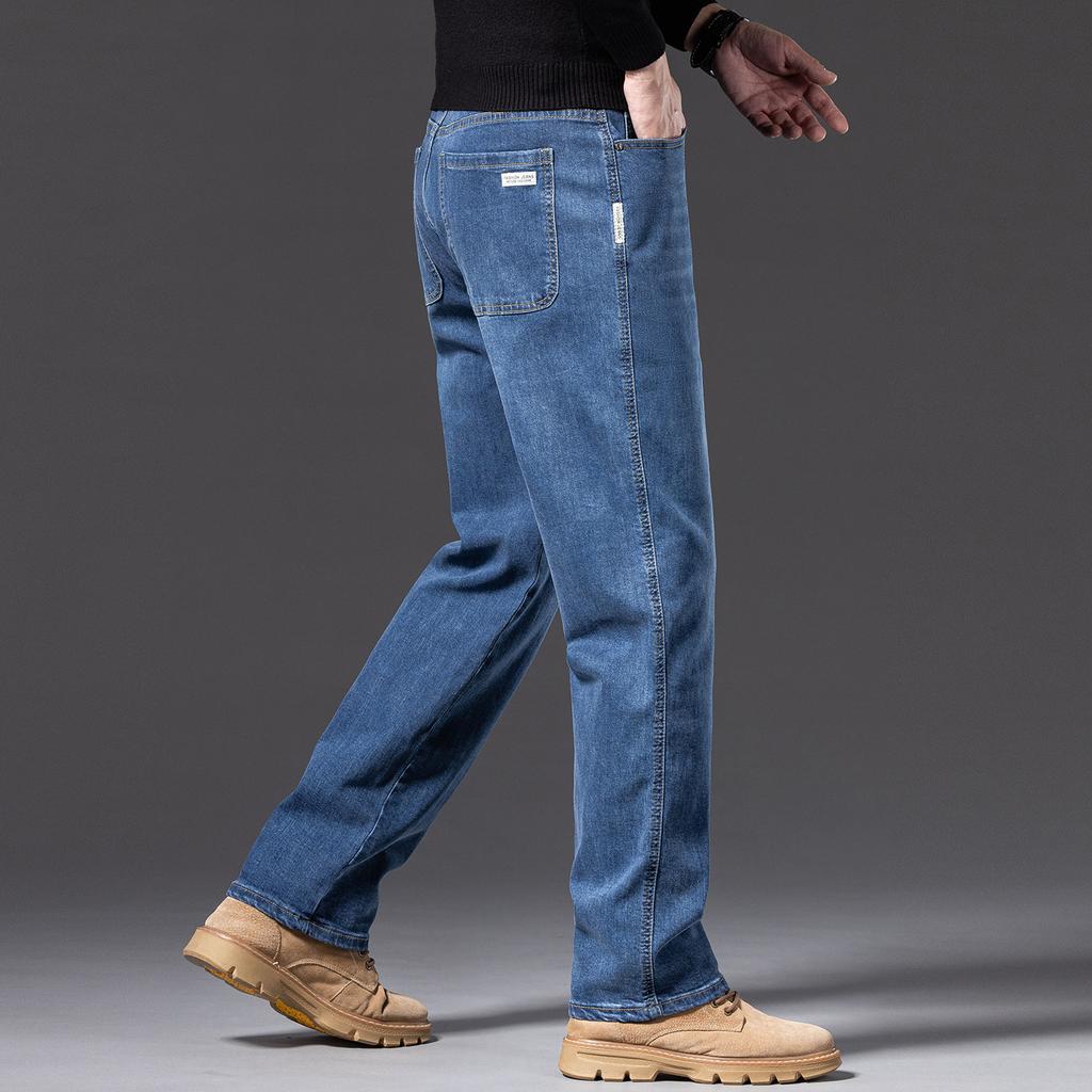 Small Jeans Men's Pure Cotton Loose Straight Wide-leg Elastic Casual Versatile Trendy Denim Trousers
