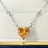 Bright Yellow/Pink Heart Cz Pendant Necklace For Women Simple Elegant Wedding Engagement Party Accessories Trendy Jewelry