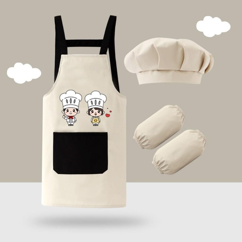 New Cartoon Kids Apron Arm Sleeve Hat Children's Bib Chef Cap Waterproof Chef's Uniform Baking