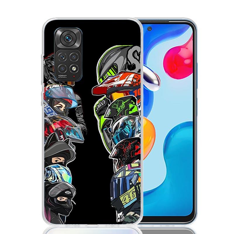 Motorcycle Rider Helmet Phone Case For Xiaomi Redmi Note 13 14 15 Pro Plus 12S 12 14S 11S 11E 10 10S 11 11T 5G 4G Cover Coque Re