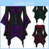 Women's Vintage Halloween Costume Gothic Skull Pattern Medieval Dress With Flared Sleeves