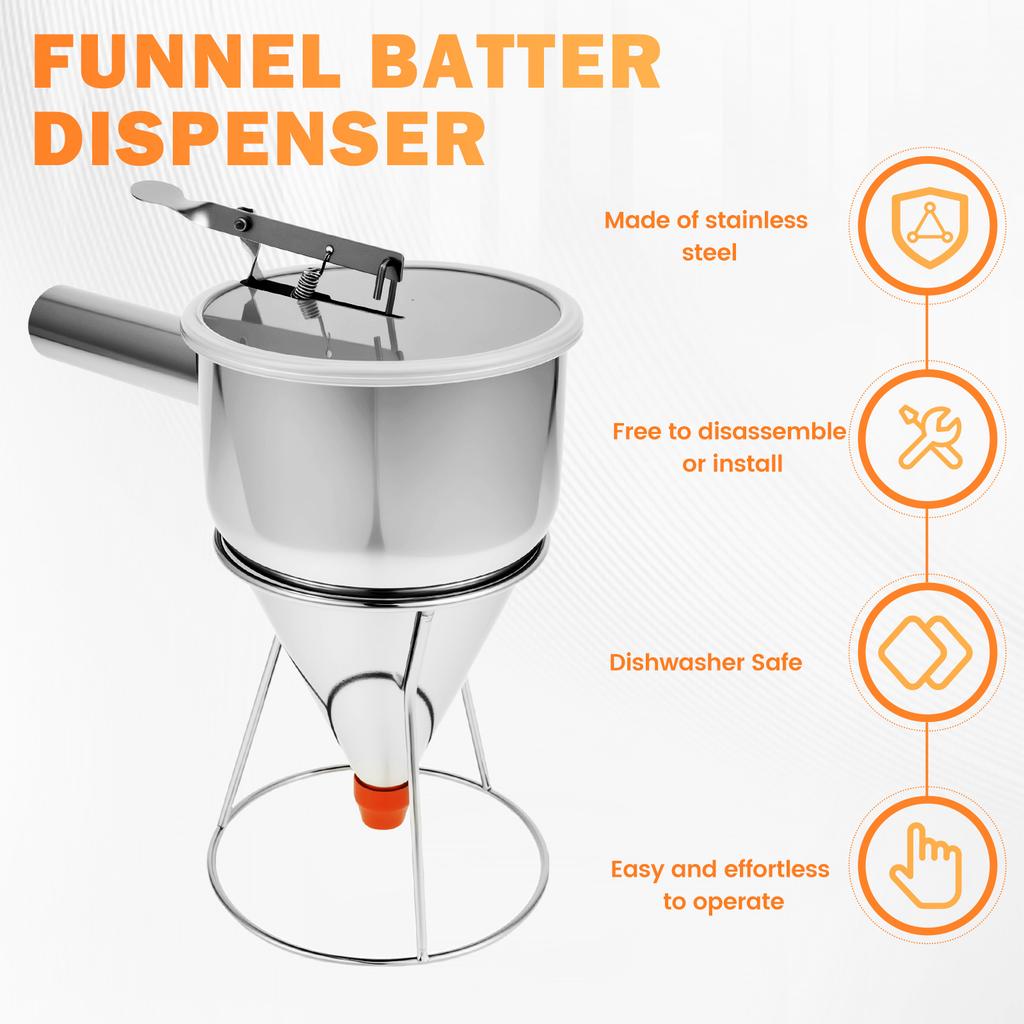 1200 ML Trichterspender Edelstahl Teigspender mit Ständer Cupcake Pfannkuchenteigbereiter zum Backen Küchenzubehör