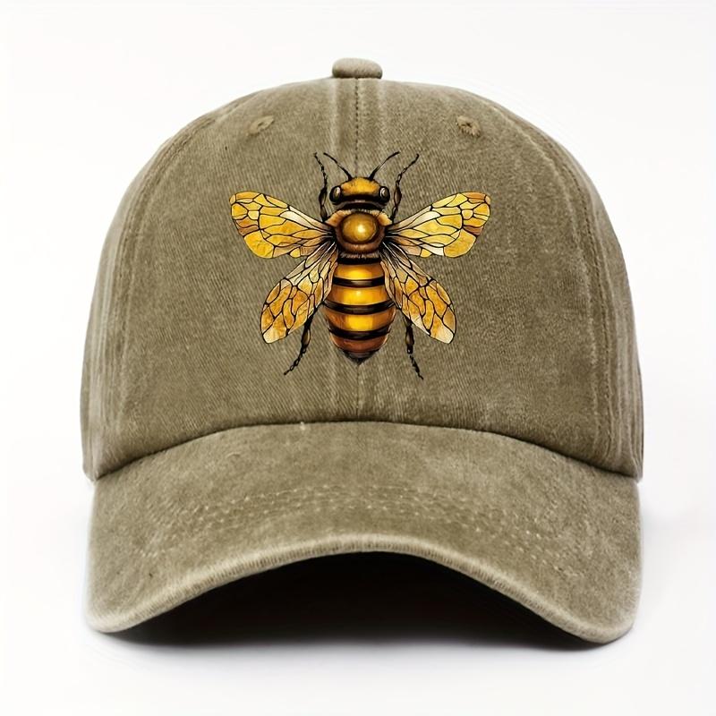 1pc Unisex Urban Style 100 Cotton Baseball Cap with Bee Print Vintage Wash Adjustable Snap ClosureAppropriate for Any Season