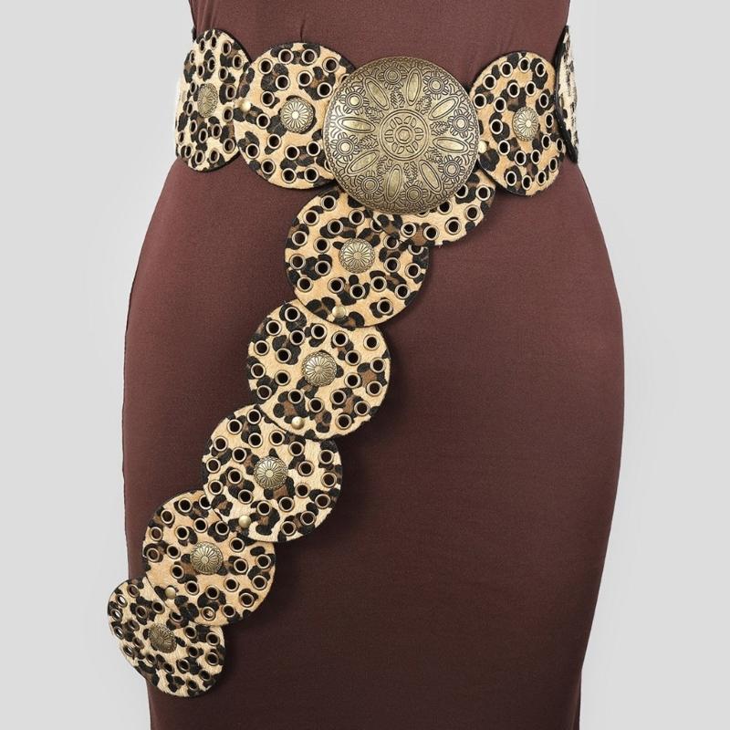 Women Belt for Jeans Skirt Hollowed Round Disc Wide Corset Belt Subculture Pants Belt with Large Eyelet Clothing Decors