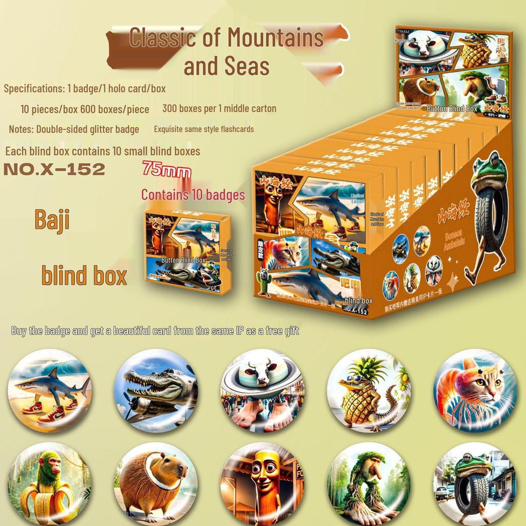 Anime LABUBU Fanmade 75MM Blind Box Button Badge - Double Flash Tinplate Laser Design