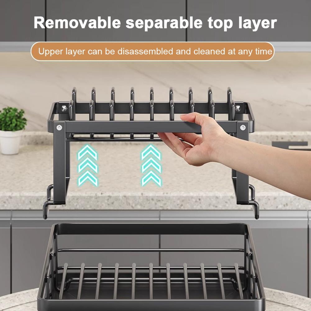 2026 Dish Drying Rack Kitchen Adjustable Stainless Steel 2 Tier Plates Organizer Dish Bowl Drainer Storage Rack Kitchen Utensils