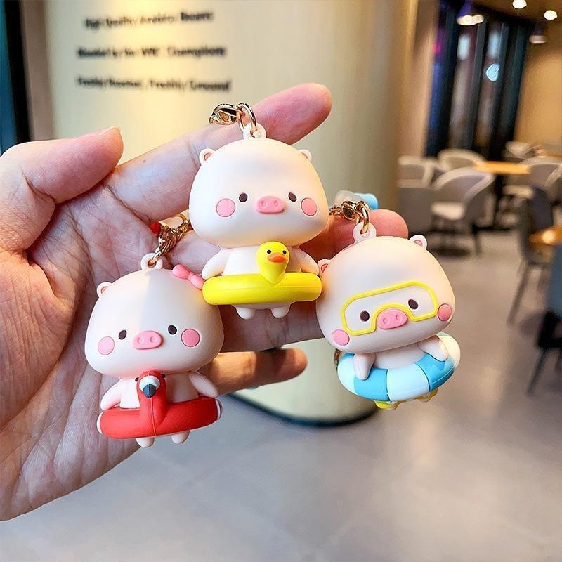 Adorable Piggy Pool Party Keychain Cute Pvc Accessory For Couples Birthdays