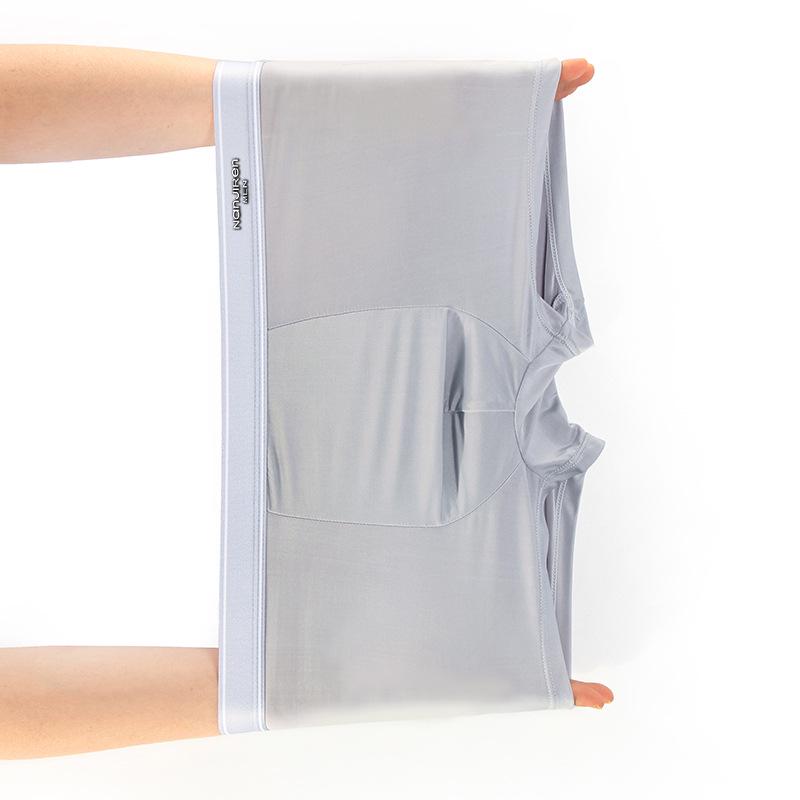 Men's Summer Antibacterial Ice Silk Seamless Boxer Briefs - Breathable, Ultra-Thin, Solid Color, Plus Size