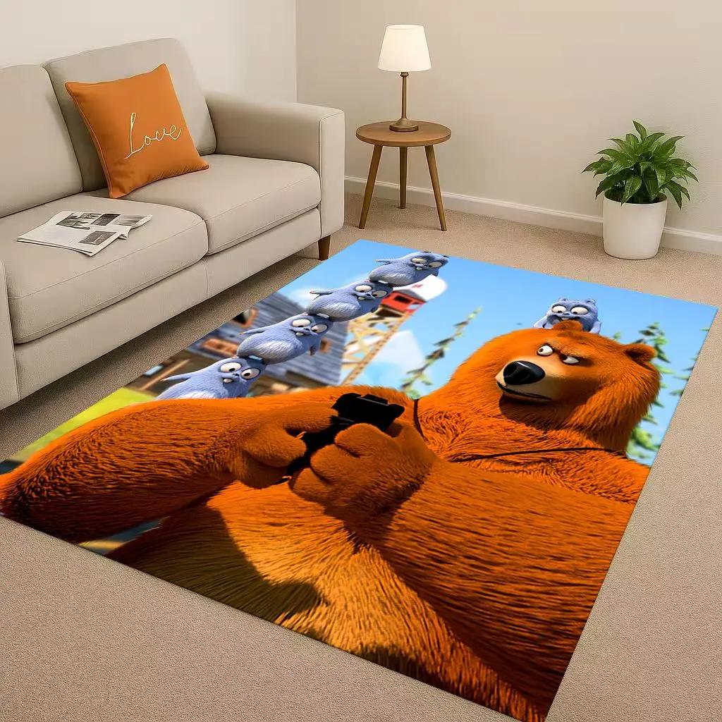 3D Kawaii Grizzy and The Lemmings Cartoon Living Room Non-Slip Area Rug Carpet for Bedroom Playroom Sofa,Home Doormat Gift Kid