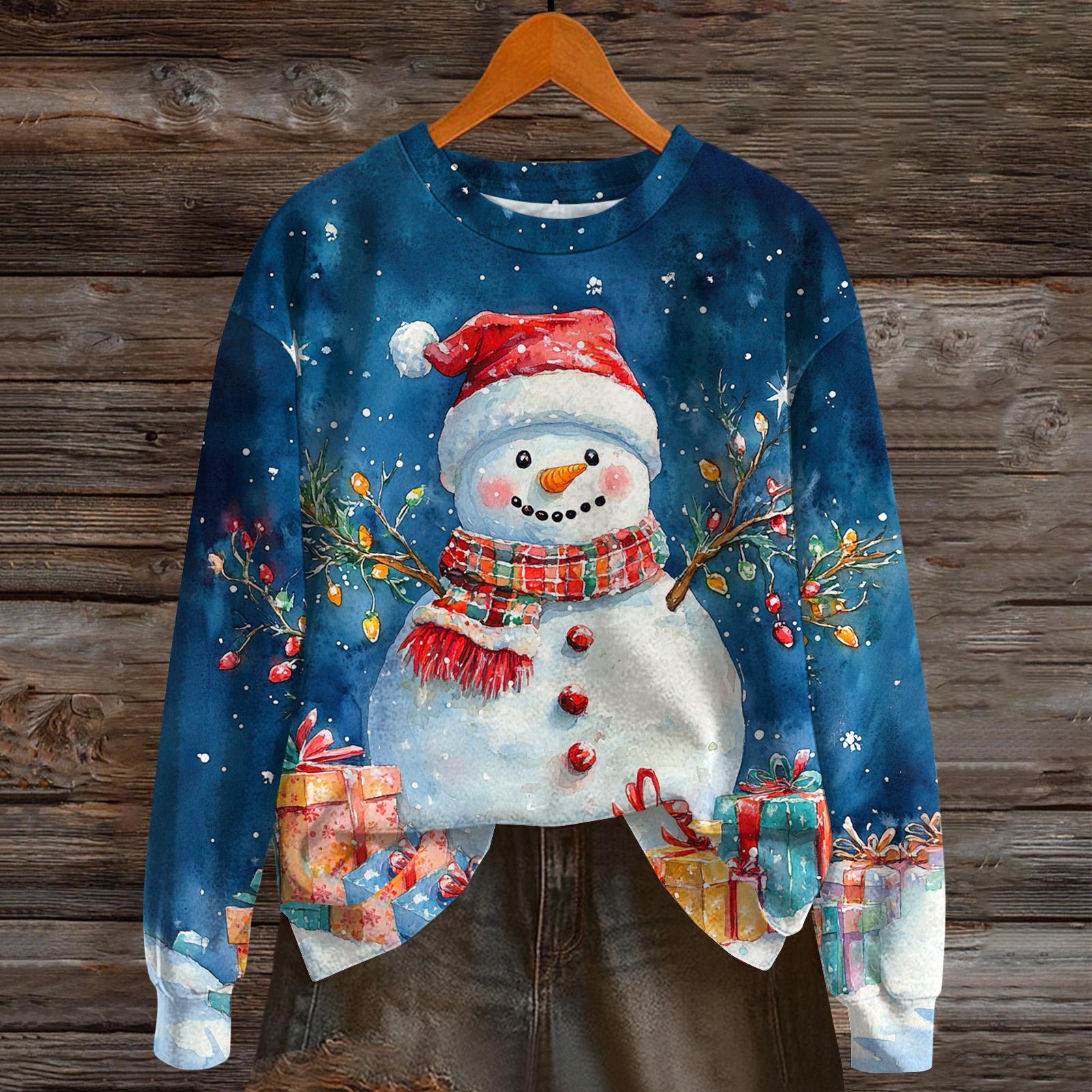 

Женская мода с длинным рукавом, рождественский принт «Снеговик-снежинка», куртка, кардиган L