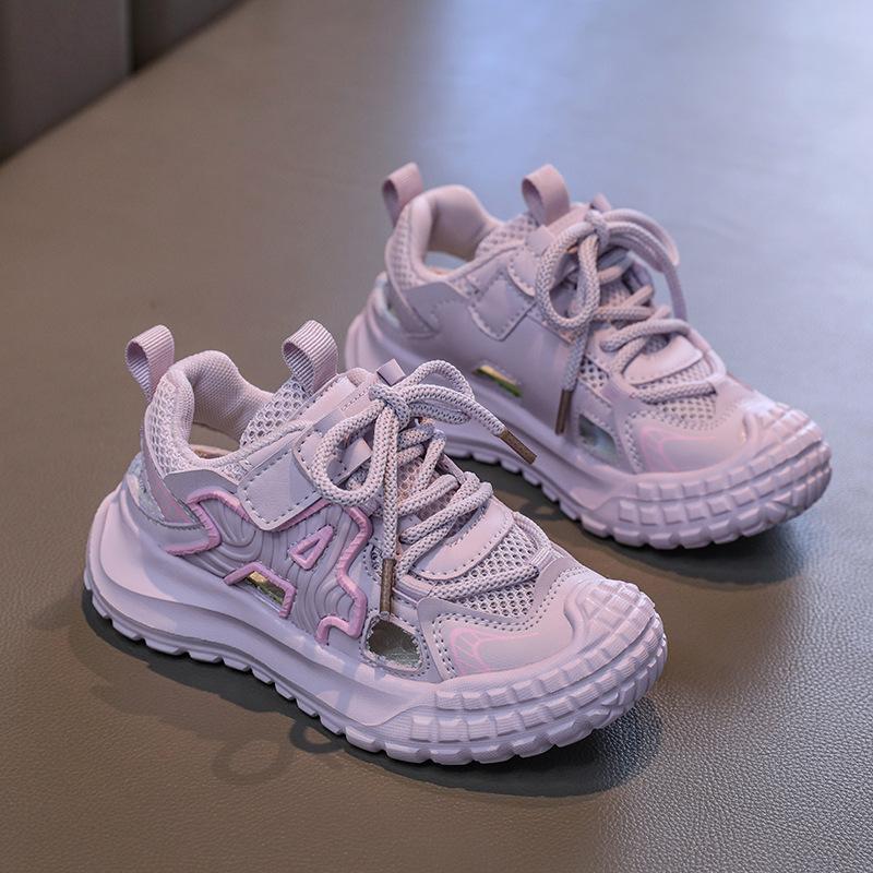 Medium and large girls mesh frame shoes non-slip tire sole sports shoes 2025 new breathable and lightweight casual running shoes