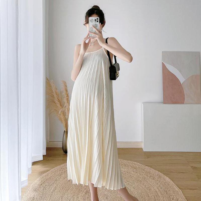 Versatile Plus Size Pleated Maternity Two-Piece Slip Dress