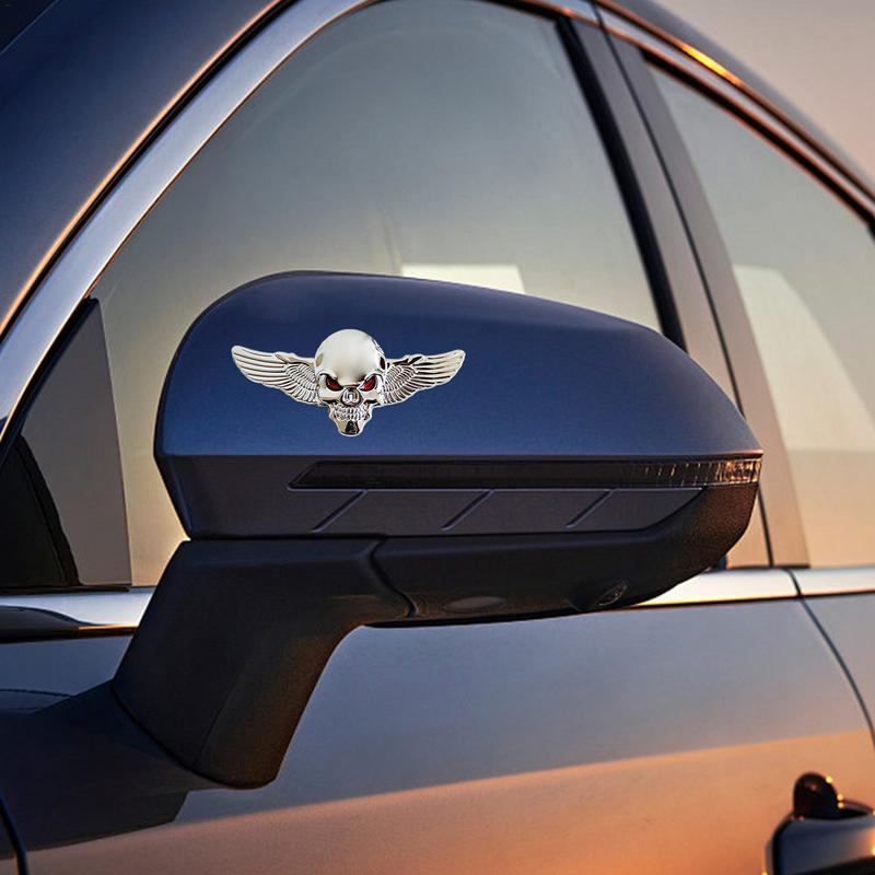 3D Metal Skull Angel Wings Car Decal Car Emblem Bumper Decoration Sticker Skull Head Motorcycle Tank Decal For Car Accessories