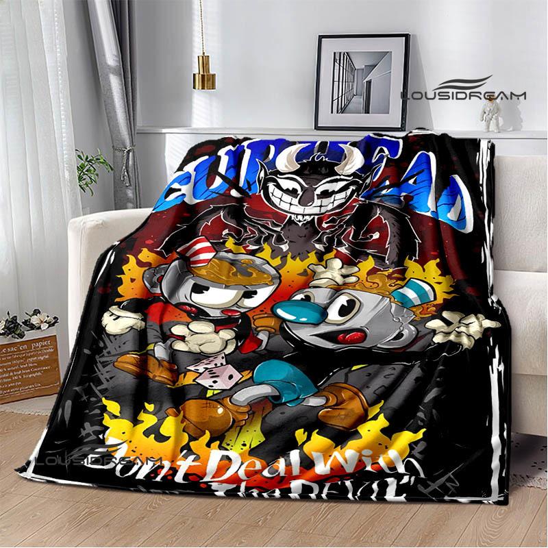 Cuphead Anime Printed Blankets Children's Warm Beautiful Blankets Flannel Soft and Comfortable Blanket Home Travel Birthday Gift