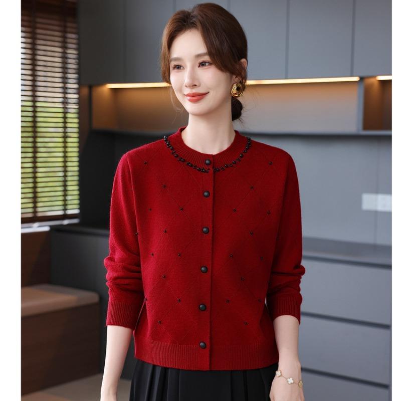 Mom's Autumn and Winter Loose Temperament Long-sleeved Crew Neck Knitted Sweater Casual Inner Top Medium and Old Women's Sweater