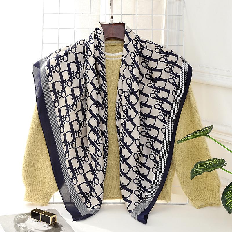 Women's Retro Fashion Mulberry Silk Feel Square Scarf - Summer Faux Satin, Sun Protection, 90cm