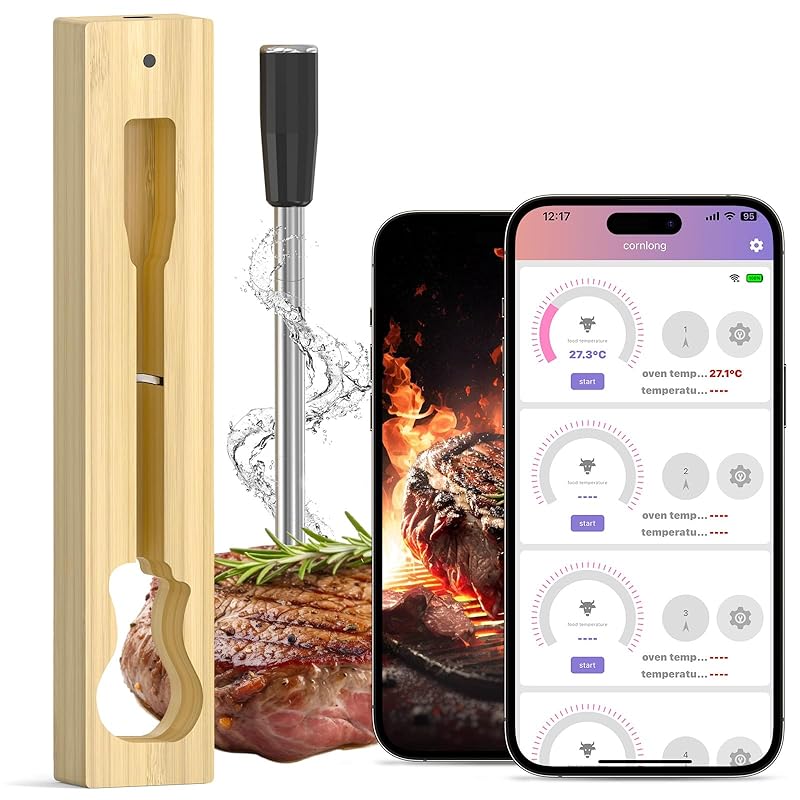 Умный цифровой беспроводной термометр для мяса: Многофункциональный Bluetooth WiFi термощуп для мгновенного измерения температуры еды для готовки, барбекю, духовки, гриля, коптильни, аэрогриля | Мульти Black/Stainless steel