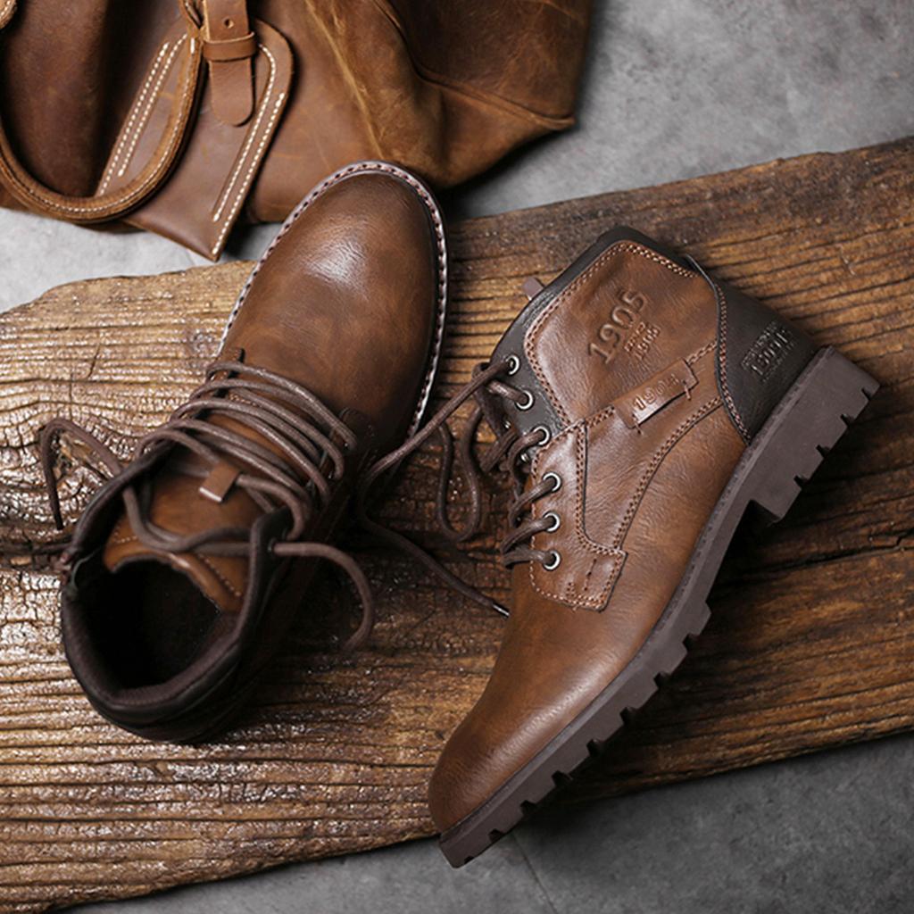 Cipők és Csizmák Retro Kéttónusú Bőr Férfi Csizmák Bőrcipők Divat Középmagas Szárú Csizmák