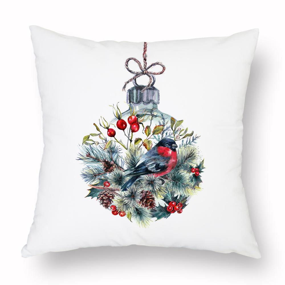 Cross-border Amazon Watercolor Christmas Pillow Case Cushion Car Living Room Cushion Manufacturer Can Be Customized