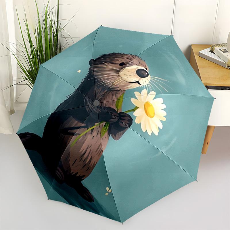 1pc Otter Daisy Auto Open/close, All-Season Portable Folding Umbrella for Women & Men, Travel, Everyday, Formal Events - Compact Luxury Parasol, Outdo
