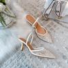 Sapatos de Salto Agulha Slingback Femininos com Renda Bordada e Bico Fino para Festas de Casamento
