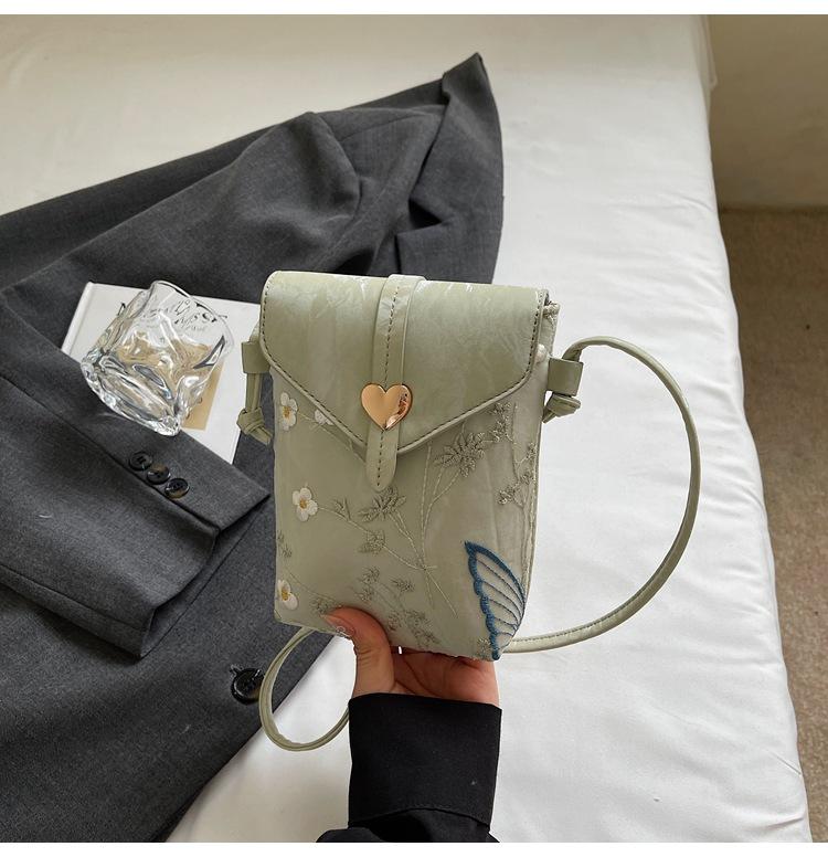 

Корейская версия нишевая женская сумка высокого качества лето 2025 новая модная вышитая сумка для мобильного телефона женская холщовая сумка-мессенджер в зарубежном стиле зелёный