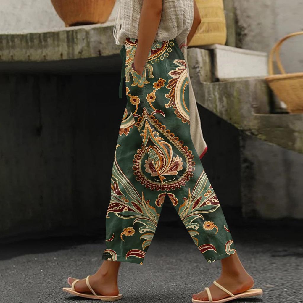 Damen Casual Hosen Modische Print Casual Hosen Mit Taschen