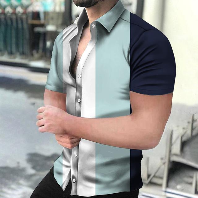 Мужские рубашки Праздничные гавайские пляжные рубашки Полосатые топы с принтом Деловые — фото 13