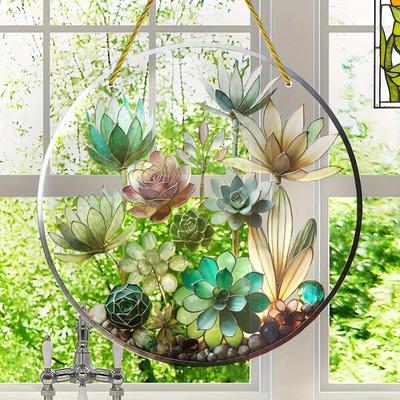 20CM 2D Flache Acryl Fensterdeko - Runder Sukkulenten Sonnenfänger für Schlafzimmer, Gärten oder Innenräume, Wanddekorationen
