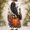 Women Criss Cross V Neck Long Sleeve Fitted Curved Hem Cartoon Bear Pumpkin Printed Dress