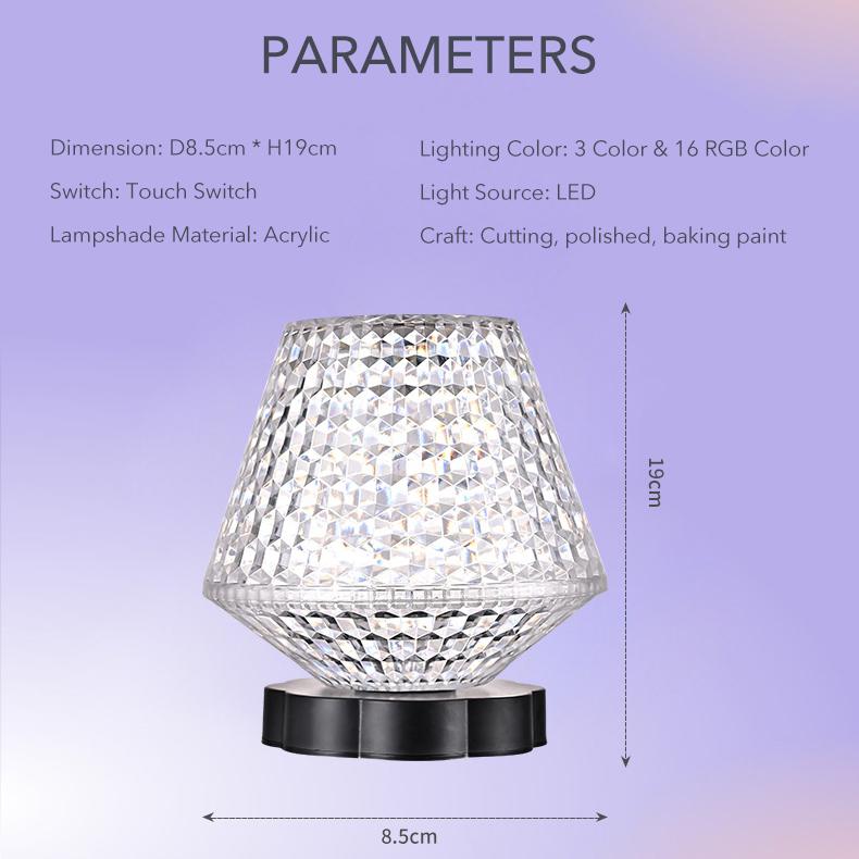 Crystal Night Light LED Lamp Projection Night Light USB Charging Touch Color Changing Room Decoration Atmosphere Table Lamp