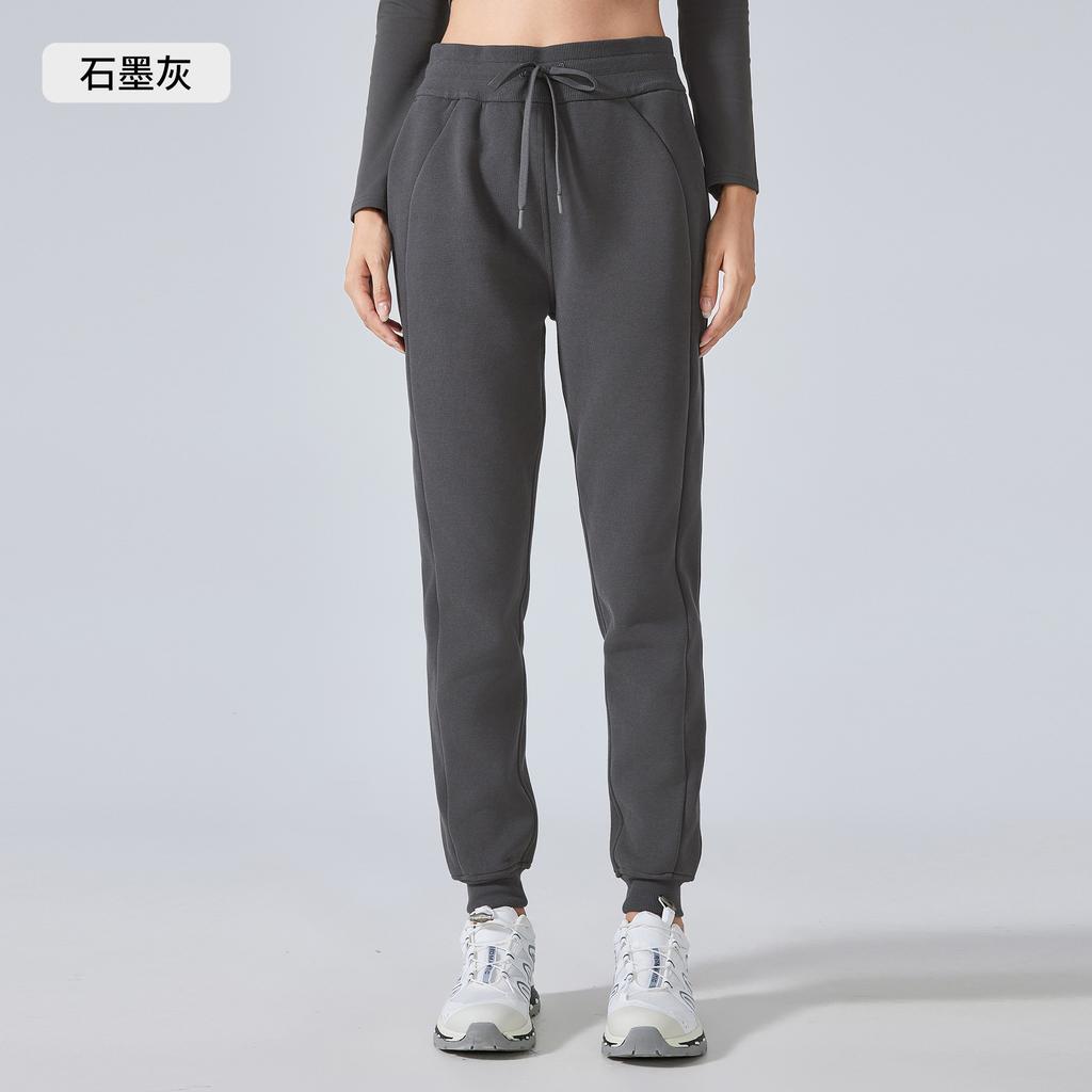 Autumn and Winter Velvet Casual Sweatpants Women's High Waist Drawstring Tied Sports Trousers Outdoor Fitness Running Trousers