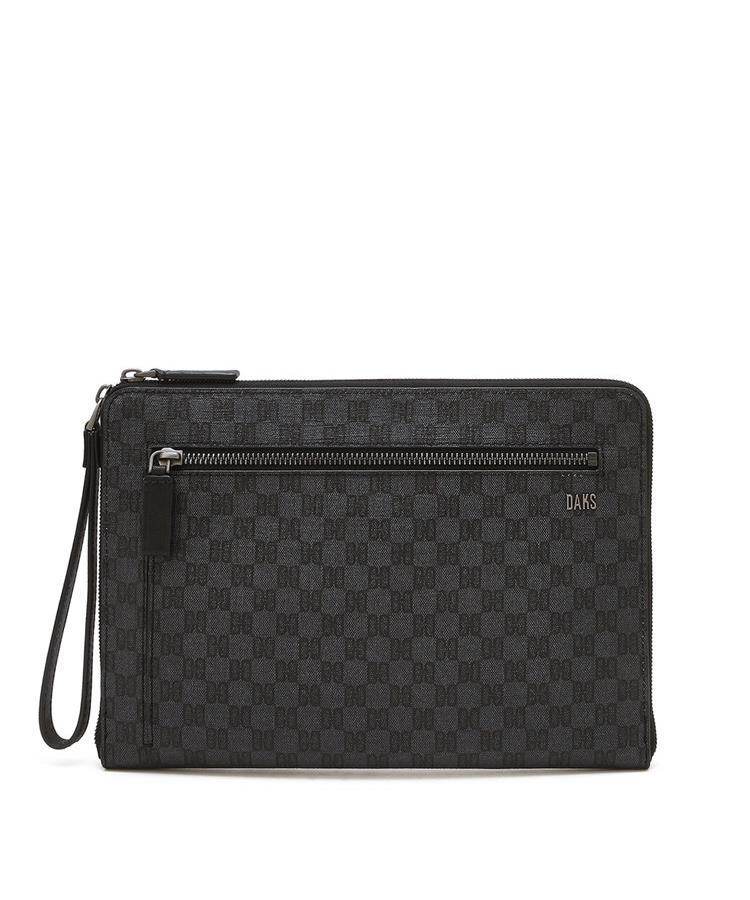 Daks Men'S Accessories Black Logo Pattern Leather Clutch Bag Dbba6F007Bk