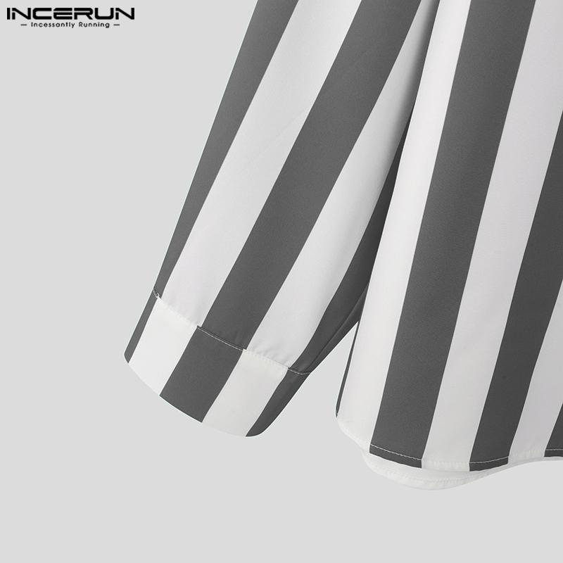 INCERUN Spring Men Long Sleeve Casual Shirts Floral Striped Patchwork Tops