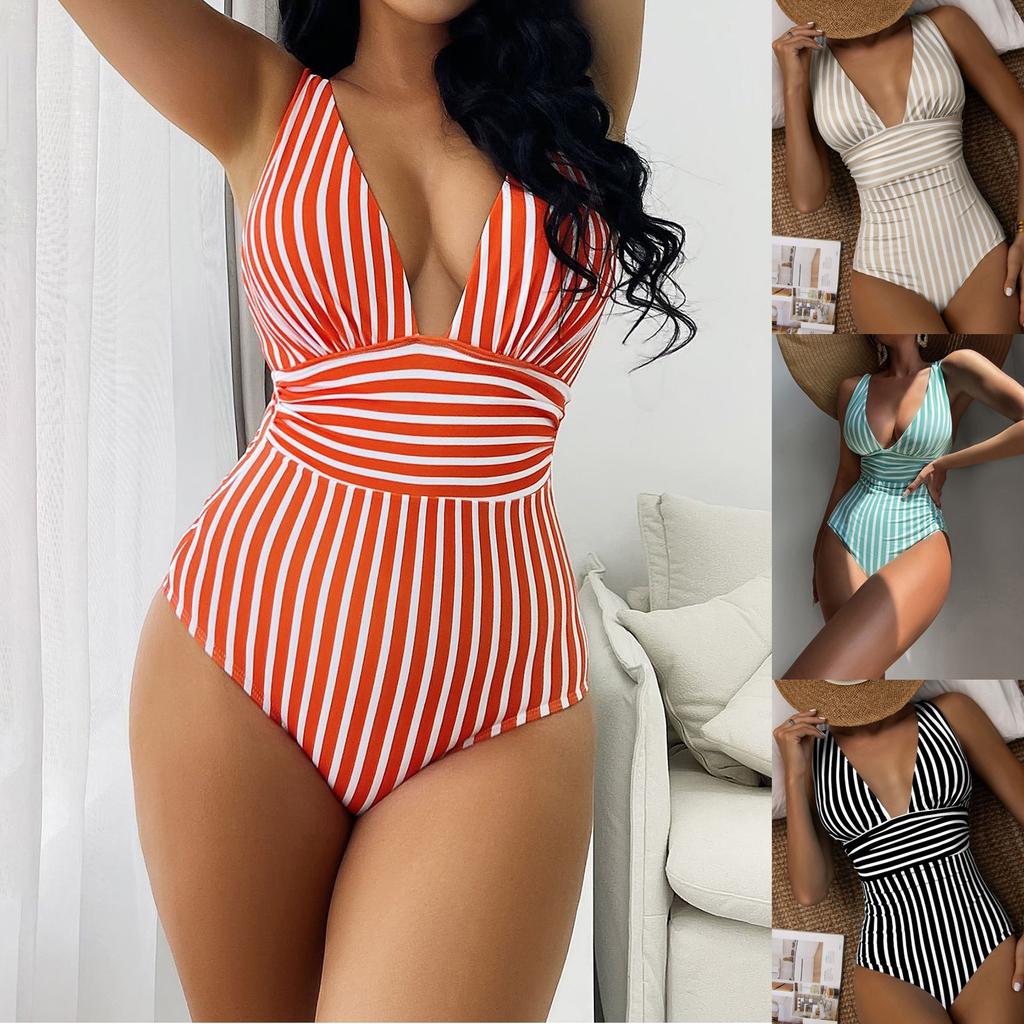 Women's Striped Printed Swimsuit Ladies One-Piece Sling  High Waist Swimsuit