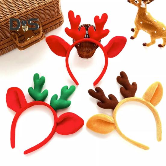 Banda de păr cu coarne de Crăciun, elastică, anti-alunecare, de pluș, potrivită pentru toate vârstele Accesorii pentru păr de Crăciun, decorare pentru petreceri de sărbători, costum festiv de Halloween