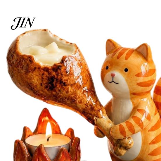 Rustic Cabin Candle Holder Campfire Animal Tealight Holder, Durable Resin with Cat Woodland Decor Fox And Dachshund Figurines, Warm Cozy Atmosphere